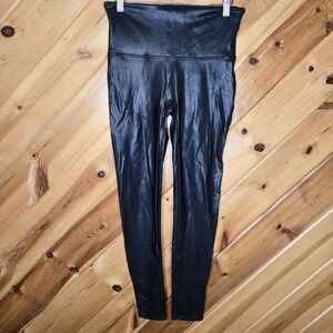 SPANX Womens Size Large Black Faux Leather Shapewear Leggings‎
